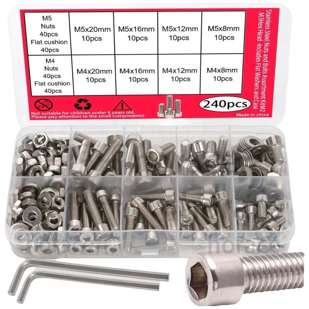 240pcs Stainless Steel Stainless Steel Bolt Set Head Corrosion Resistant Nut And Bolt Set Hex Wrench Included DIY Projects