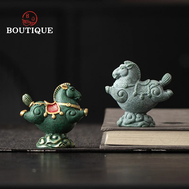 Blue Sand Stone Tea Pet Horses Figurine for Tea Ceremony Teapet Puer Tea Figurines Pets Dog Yixing Pixiu Clay Japanese Figures