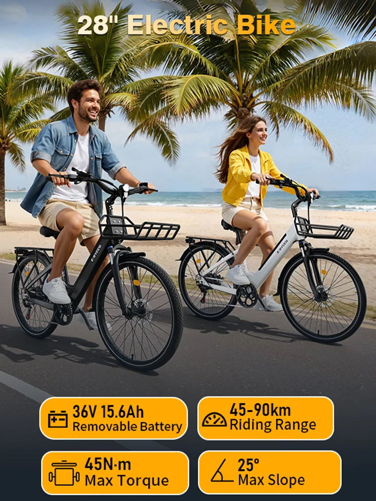 E-BYCCO V1 E-Bike 500W Motor 36V15.6AH Herausnehmbarer Akku 50KM/H Höchstgeschwindigkeit Elektrofahrrad 28*1.5 Zoll Reifen 7-Gang Touring/Commuting Elektrofahrrad