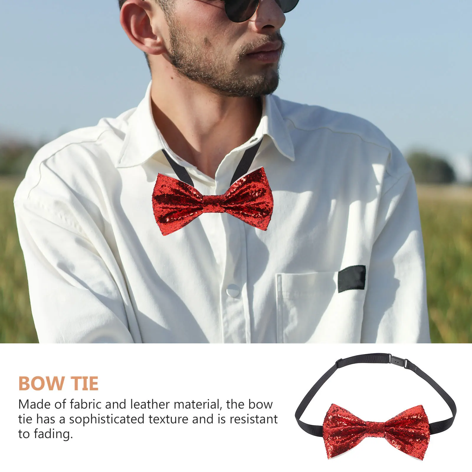 ربطة عنق رسمية للكبار مُربوطة مسبقًا بنمط لامع قابل للتعديل للرجال لملابس حفلات الزفاف والمناسبات