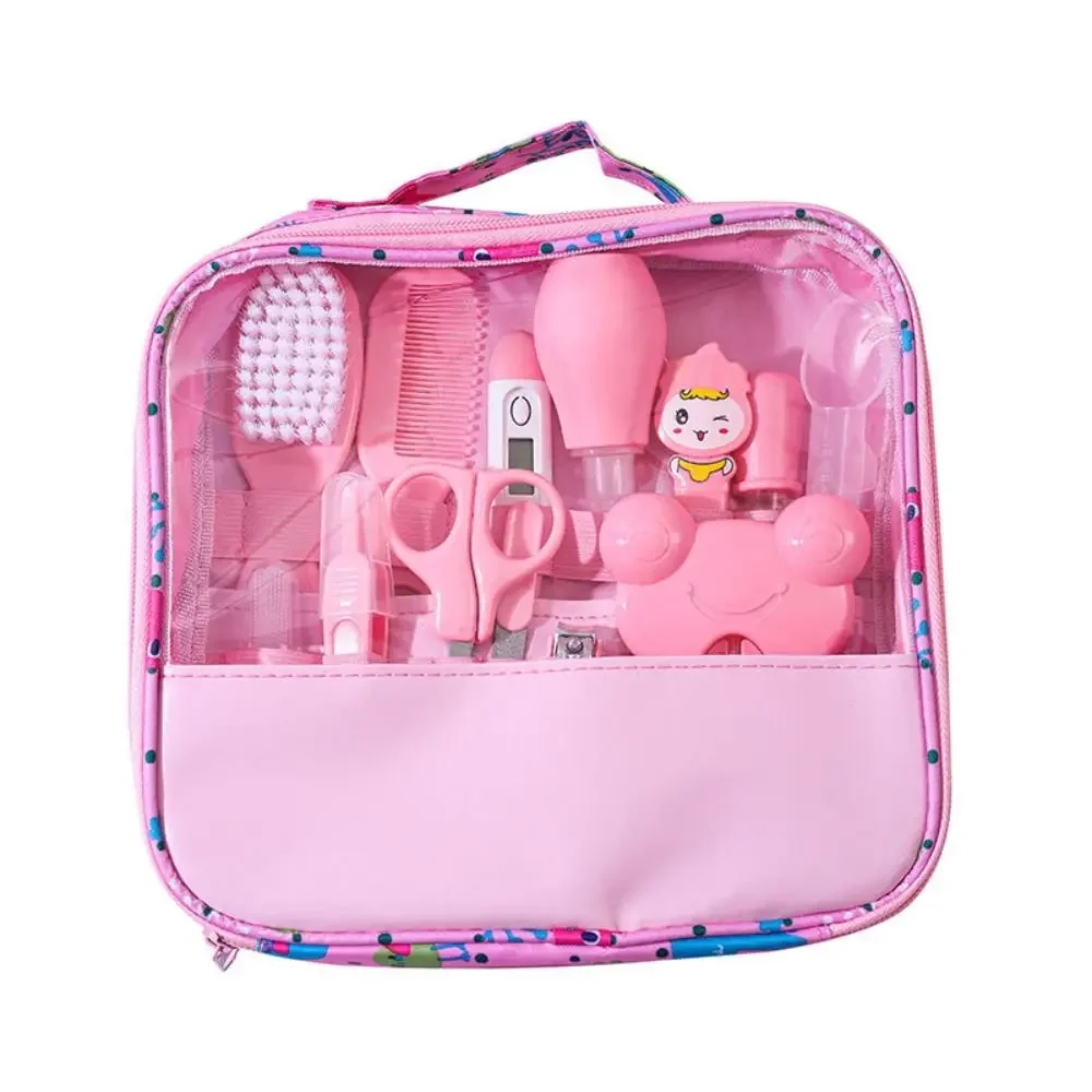 13pcs Baby Care EVA Bag Eight-piece Set Baby Nasal Aspirator Nail Scissors Cartoon Set Daily Cleaning Supplies Care Bag