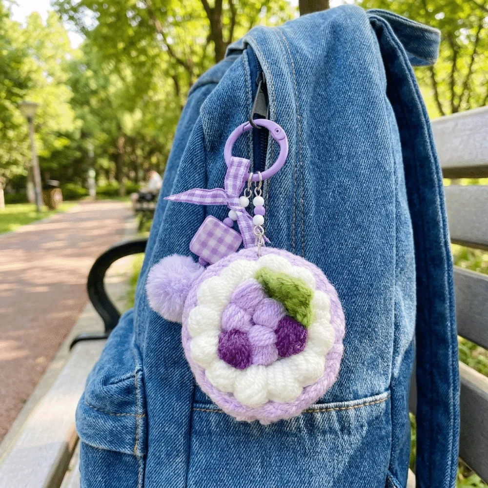 Realistic Crochet Fruit Cake Keychain Handmade Cartoon Knitted Keyring Kawaii Multi-color Amigurumi Keychain Backpack Decor