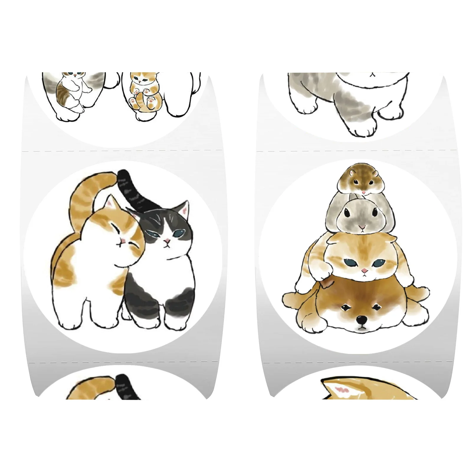500 uds/rollo de pegatinas de sellado de dibujos animados de animales y gatos bonitos y divertidos, pegatinas de PVC para ordenador portátil, decoración, juguete de regalo de recompensa