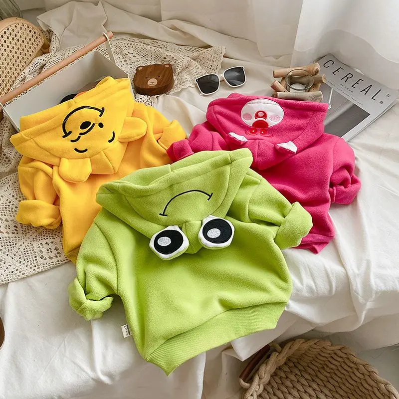 0-6Y Children\'s Clothing 2023 Spring and Autumn New Girls Baby Hooded Coat Children\'s Polar Fleece Top Boy Casual Jacket