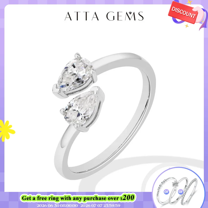 

ATTAGEMS 925 Sterling Silver Double Pear Cut Moissanite Rings for Women D VVS1 0.5ct Two Stones Open Ring Daily/Wedding Jewelry
