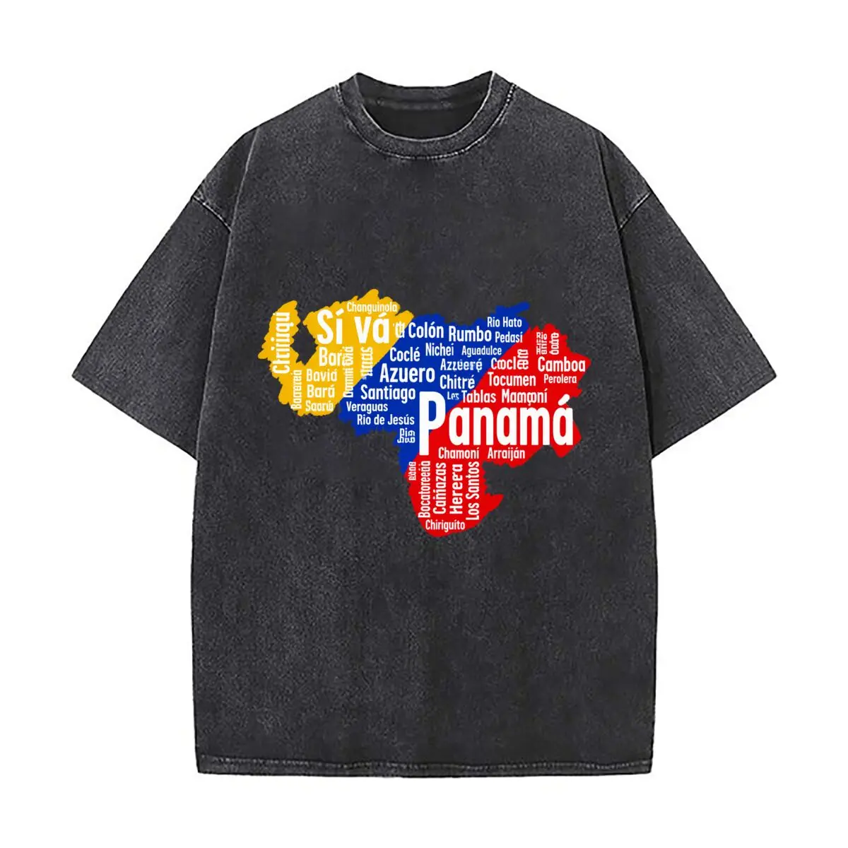 Panama Map Si Va Chiriqui Colon Cocle Santiago Washed Short Sleeve Loose Streetwear Tee Hip Hop