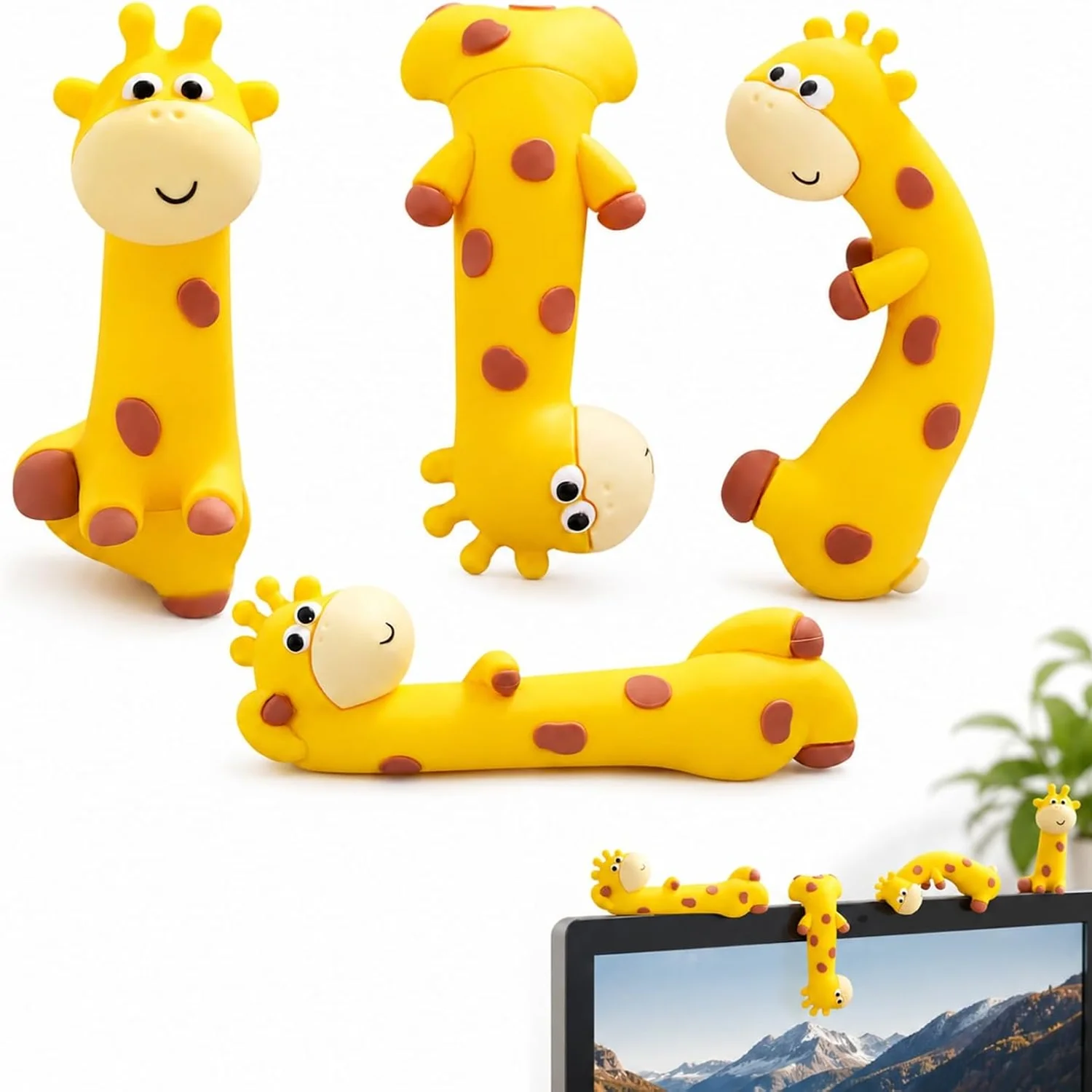 4 PCS Resin Giraffe Figurines Cute Mini Computer Monitor Decor Funny Car Dashboard Desk TV Photo Frame Decorations Best Gift