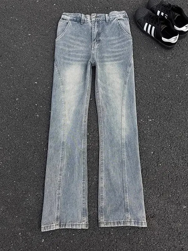 

Retro American Vibe Blue Slanted Cut Jeans Men's CleanFit Waed MicroFlared Straight Leg Jeans Casual Wear AllSeasons