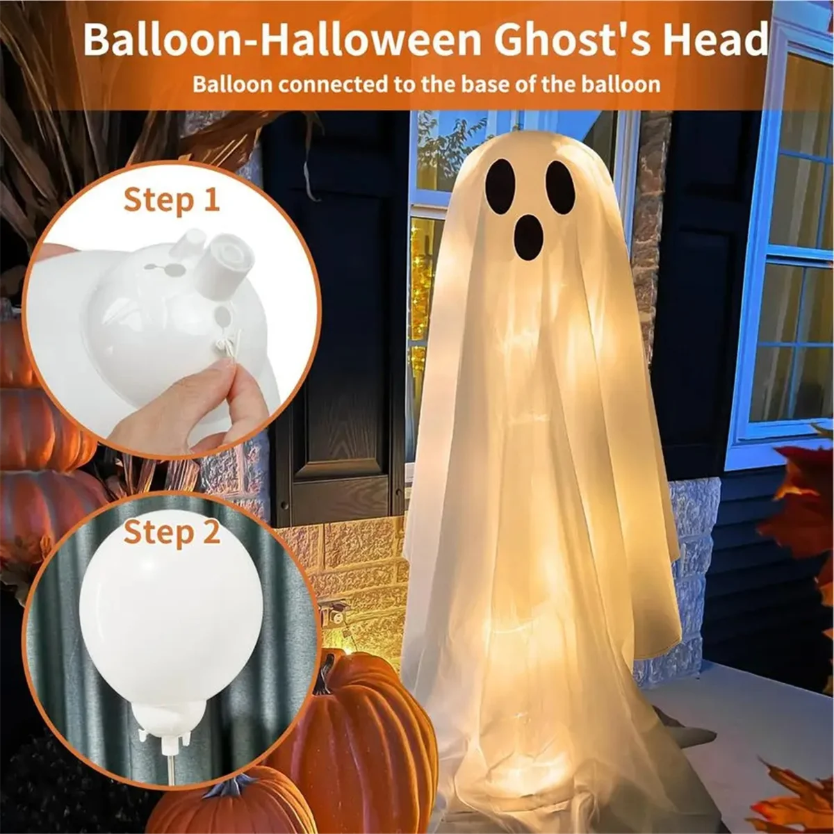 Halloween Ghost Light Up Creepy LED Light Standing White Ghost LED Lighted Decoration Giant Cute Ghosts for Holiday