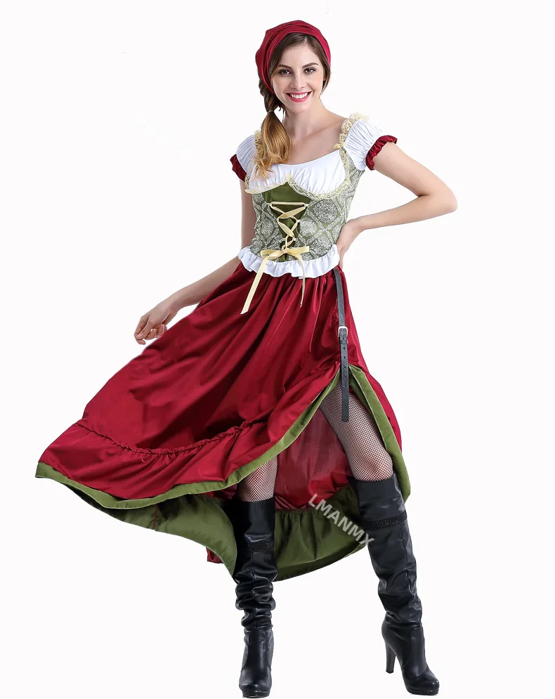 Octoberfest Bavarian Dirndl Maid Peasant Skirt Dress German Wench Costume Party Female Oktoberfest Long Dress