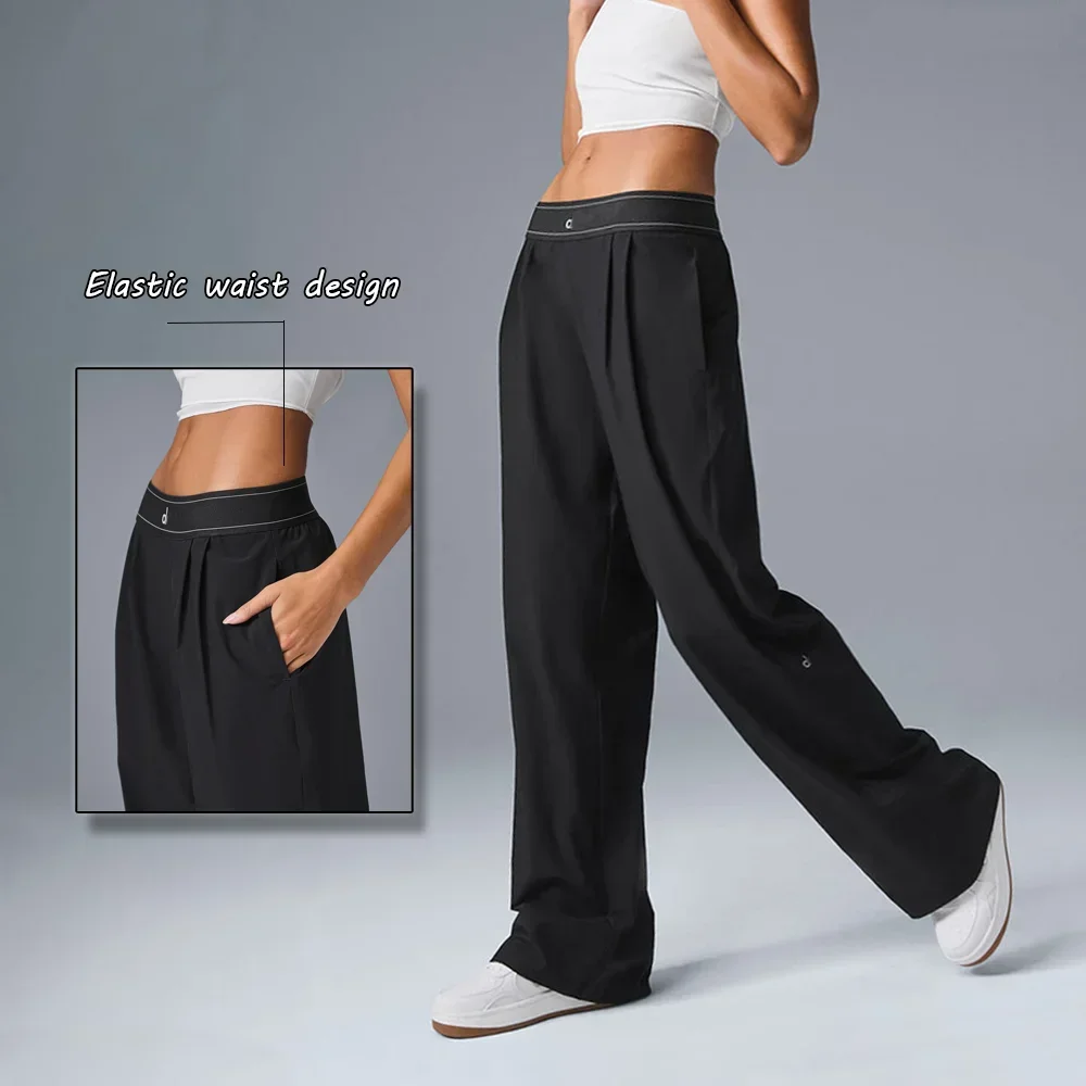 Al sports pantalones de pierna recta para mujer ocio al aire libre senderismo pantalones anchos de cintura alta conjunto de pantalones de yoga cómodos y sueltos