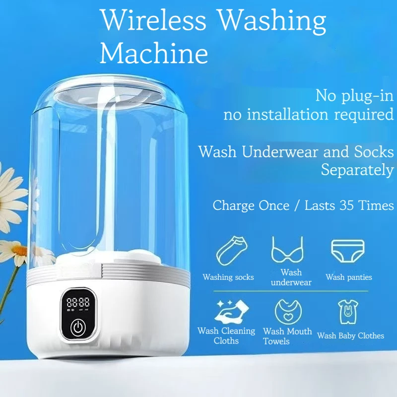

Портативная мини-стиральная машина, беспроводная, с зарядкой через USB, компактная, для стирки нижнего белья, стиральный бак, для путешествий, кемпинга, общежития