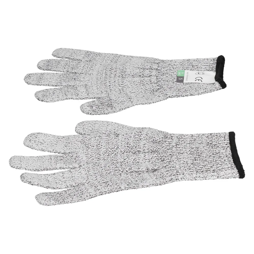 2 pairs HPPE Cut Resistant Gloves Wear Resistant Gray Black Border Safety Kitchen Gloves Level 5 Protection Food Grade Gloves