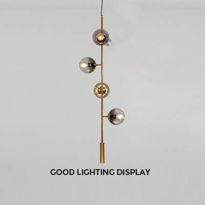 Nordic Art Strip Glass Pendant Light Modern Model Room Kitchen Island Glass Ball LOFT Bronze Black Chandelier Hanging Lamp