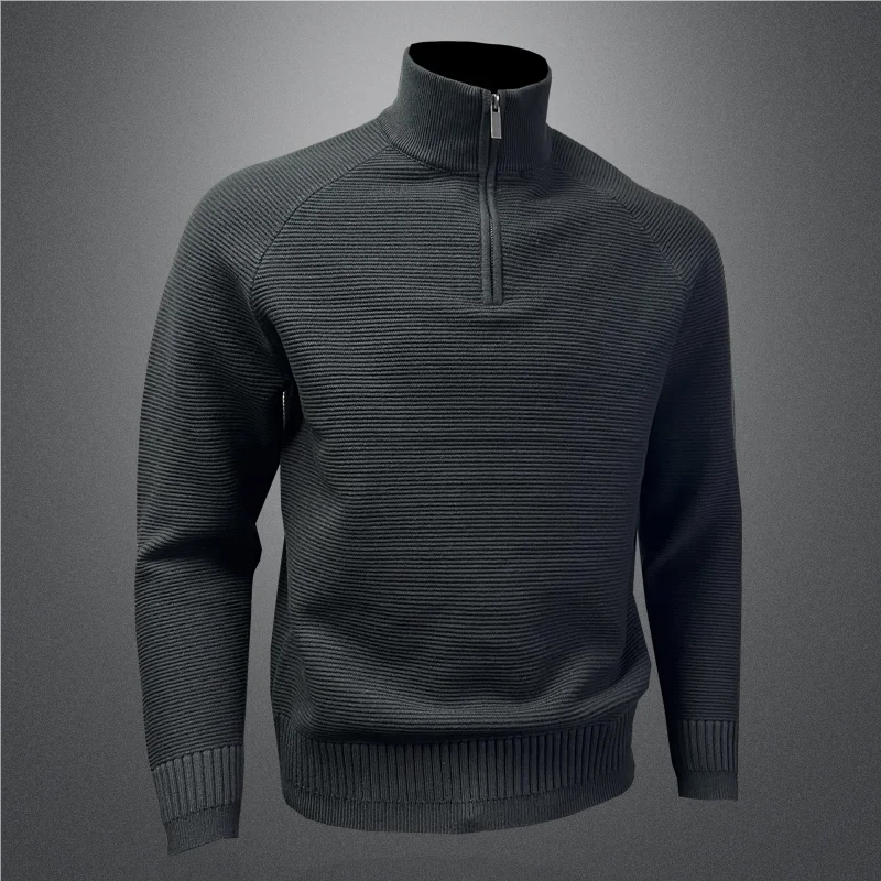 

Мужской зимний свитер с воротником-стойкой на молнии, высококачественный, модный, повседневный, свободного кроя, из смесовой шерсти, с длинным рукавом