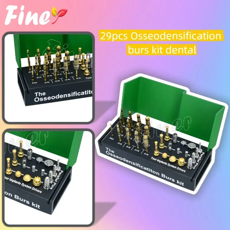 

Finer 29pcs Dental Implant Drills Osseodensification Kit Maxillary Sinus Lift Drills Saw Disk Tissue Punch Osseodensification