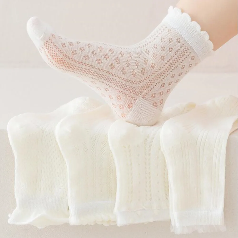 

5pair Girls' White Socks Spring Summer Thin Socks Children's mesh Breathable sock girl Baby Lace princess socks