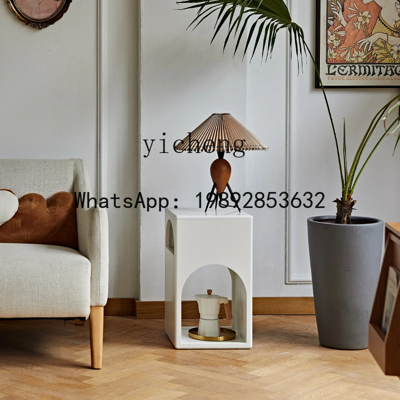 side several original medium and ancient style white paint arch small rotating storage bedroom bedside table