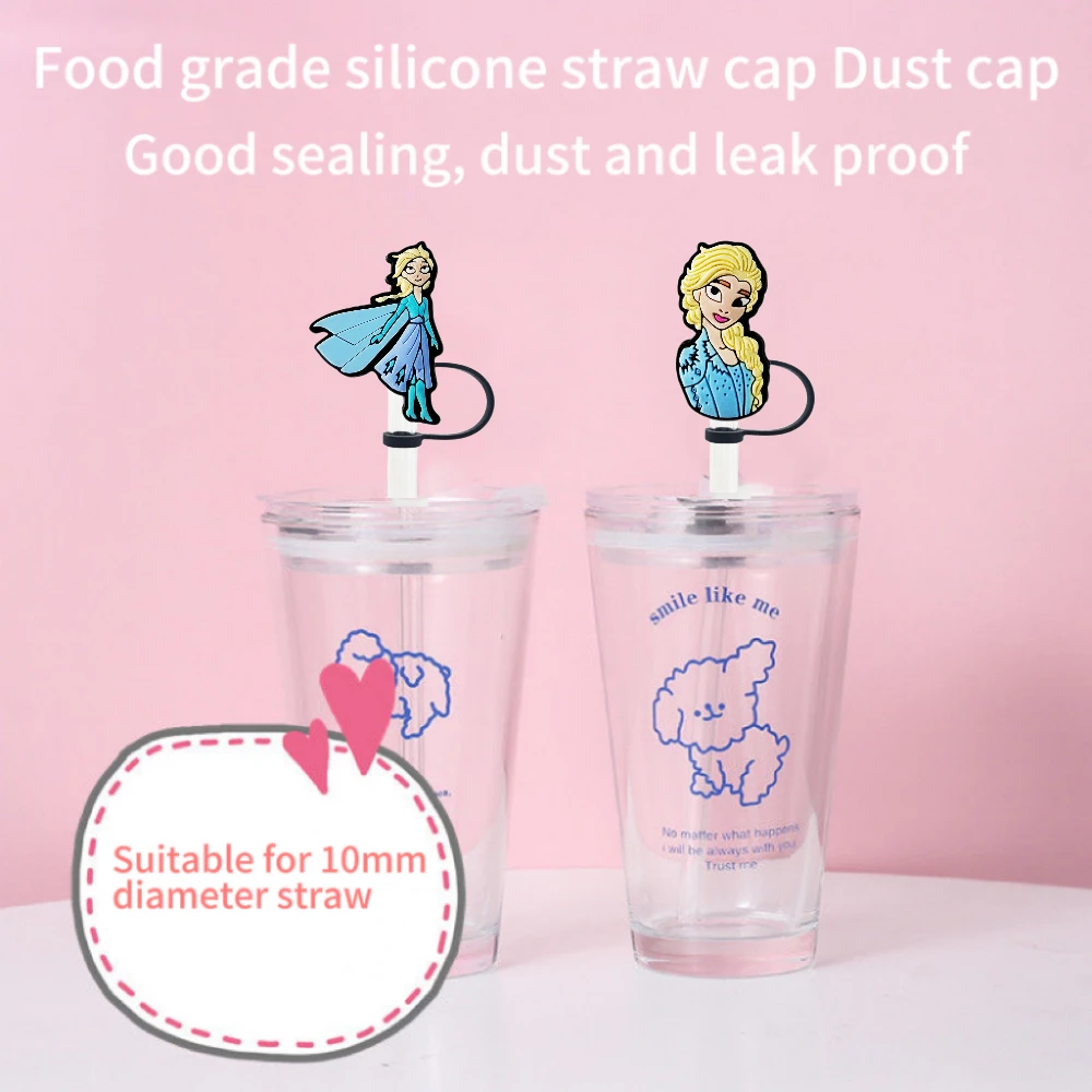 1/14pcs MINISO Disney Frozen Straw Cover Cap 10MM Drink Straw Plug Reusable Splash Proof Drinking Cup Straw Cap Pendant