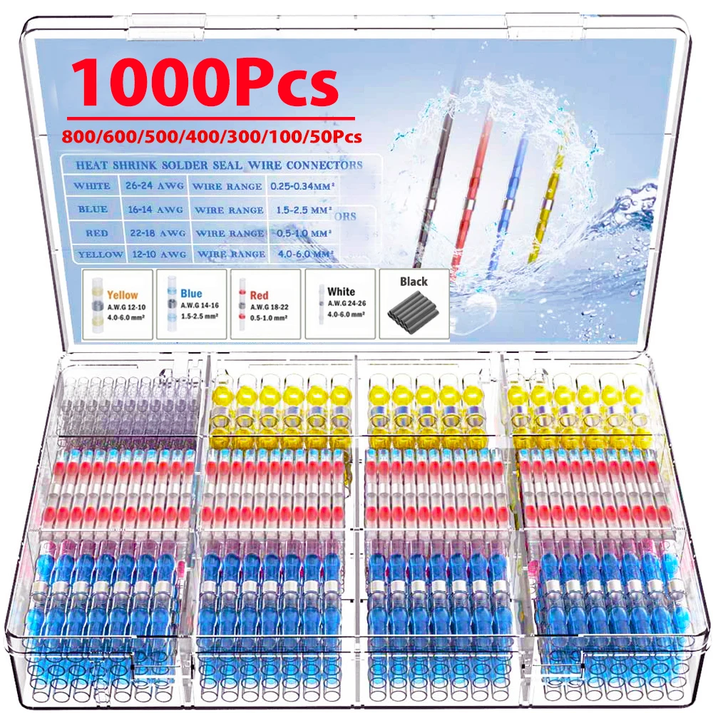 Conectores de alambre de sellado de soldadura, Kit de conectores aislados a tope de soldadura termorretráctiles, 50-1000 piezas