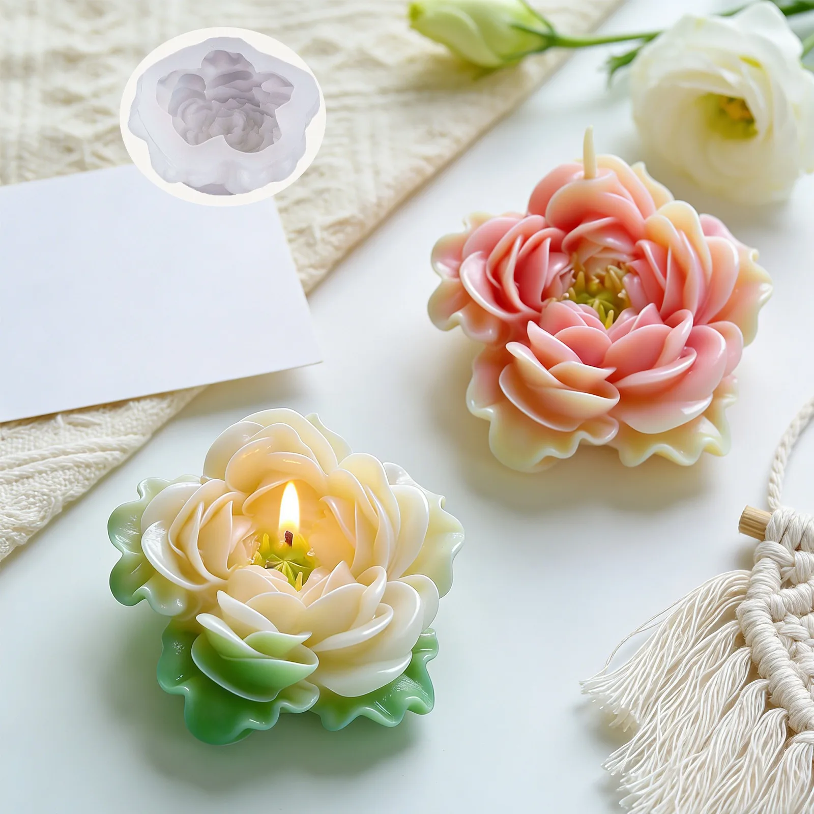 

Силиконовая форма для свечей в виде цветка пиона, 3D-форма для мыла, гипса, глины, принадлежности для выпечки, праздничный подарок, элегантный дизайн