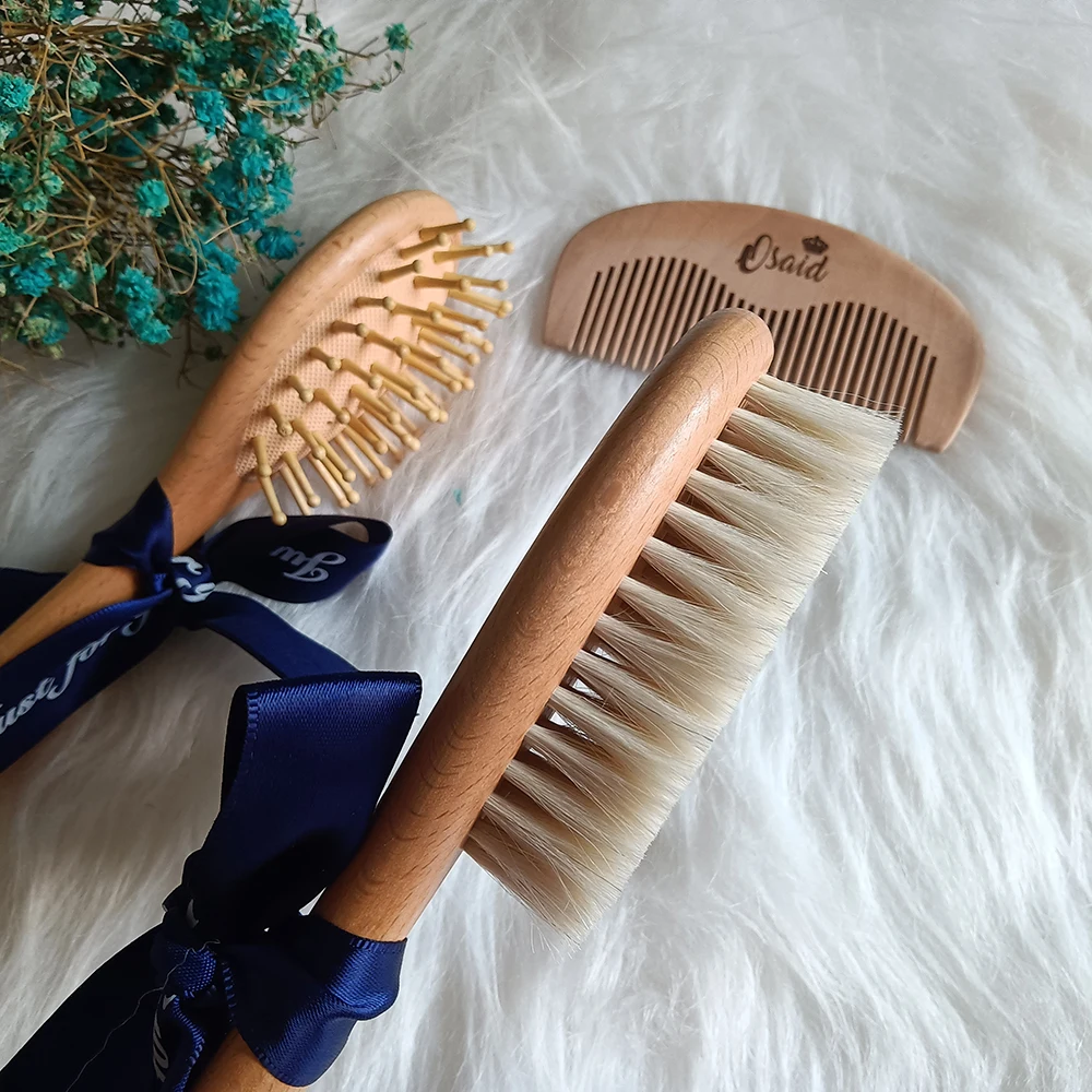 Baby Bathing Comb with Custom Name, Baby Care Hair Brush, Pure Natural Wool, Newborn Massager, Baby Shower and Guests Gift