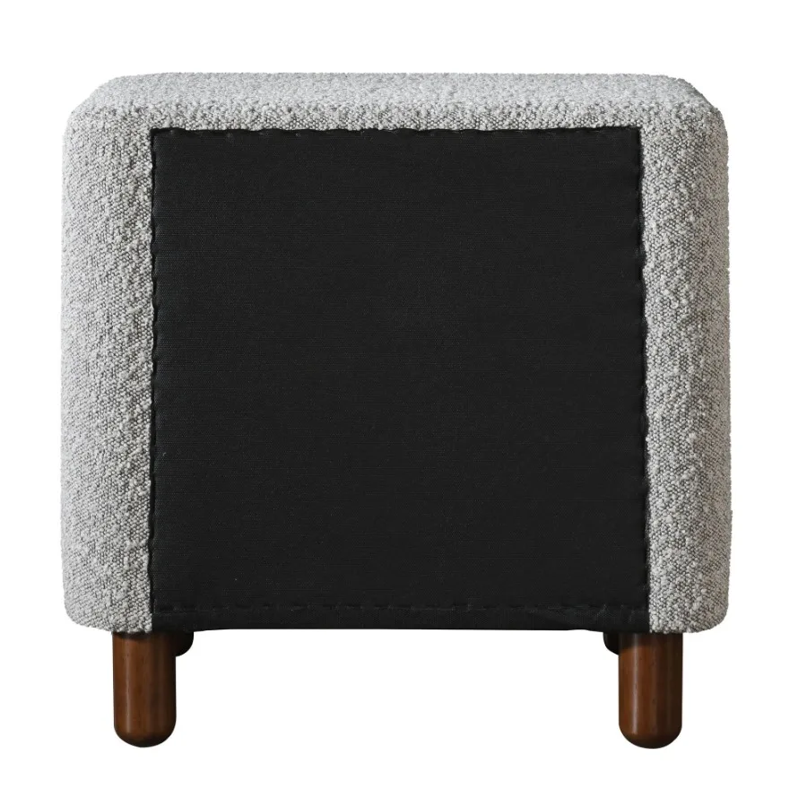 Grey Boucle 2-Drawer Upholstered Nightstand