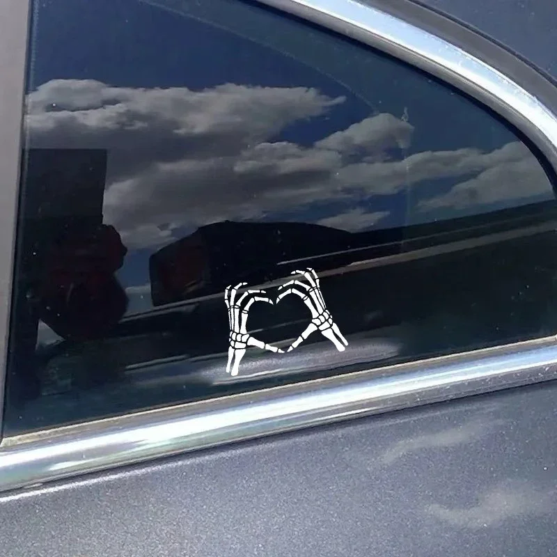 Gothic Skeleton Hands Heart Sticker 1PC Removable Waterproof Vinyl Decal for Water Bottle Car Halloween Party Decor