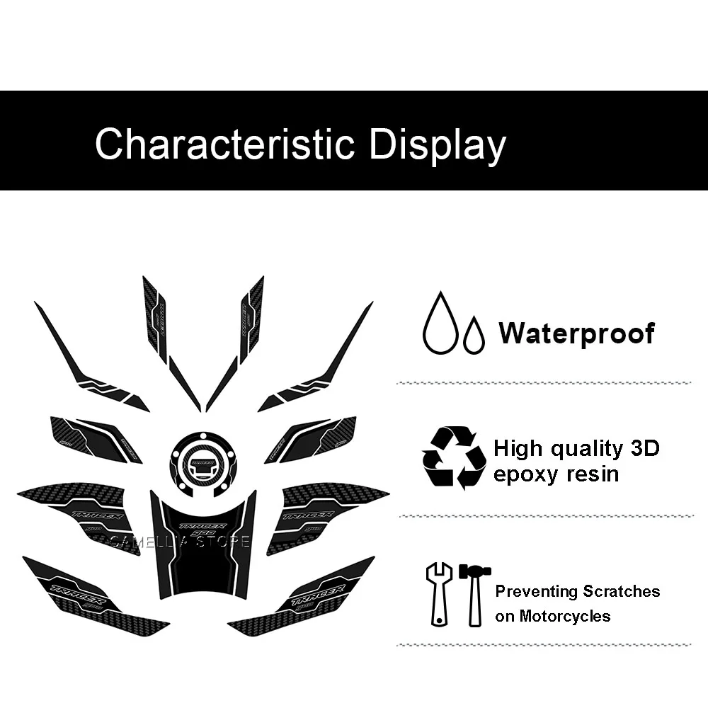 Motorcycle Sticker Set - New 3D Epoxy Resin Waterproof Motorcycle Fuel Tank Floor Protection Sticker for Yamaha Tracer 900
