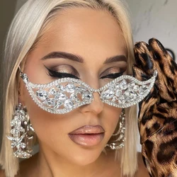 Fashion Exaggerated Crystal Eyeglass Frame Designer Face Decoration 2024 Trend Rave Rhinestone Sunglasses Jewelry for Women Gift
