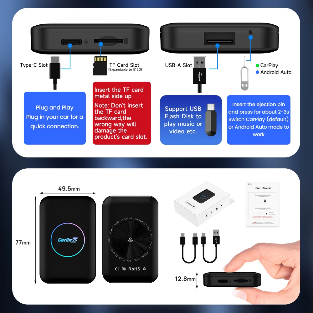 CarlinKit Android TV Box Wireless Android Auto Adapter Carplay AI Box Built-in Play Store For Youtube Netflix Fast Auto Connect