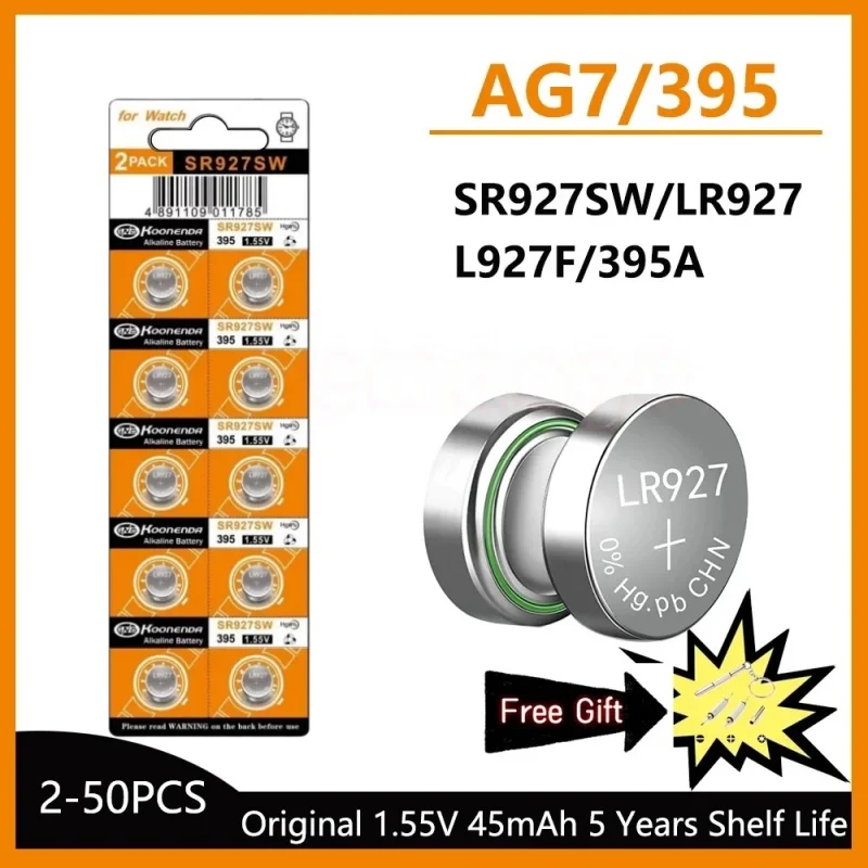 

1.55V 45mAh AG7 Alkaline Coin Cell LR927 LR57 SR927W 399 GR927 395A Battery Button Batteries For Watch Toys Remote Cell