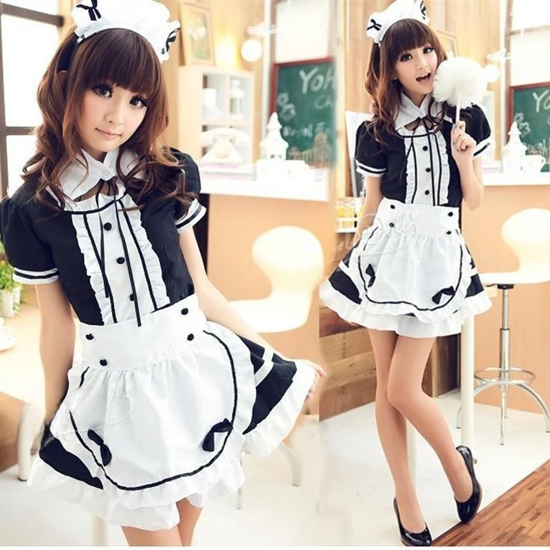 

Light Sound Maid Cosplay Uniform Black White Restaurant Waitress Anime Performance Costume Halloween Outfit Stage Costume