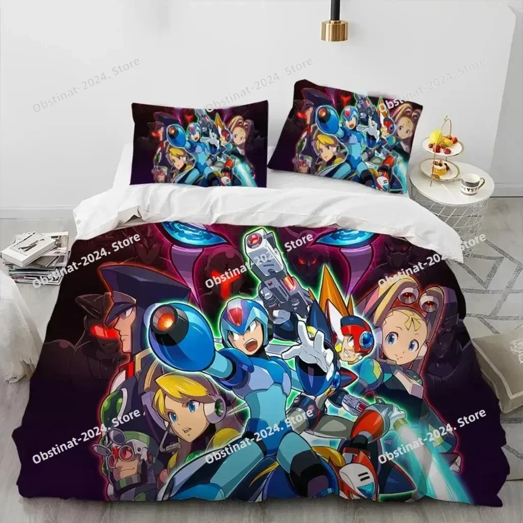 3D Rockman Megaman Game Cartoon Bedding Set Duvet Cover Full Queen King Size Pillowcase Bed Print Aldult Kid Bedroom Single Twin