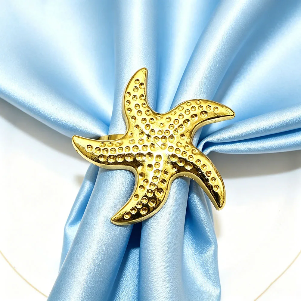 8Pcs Dvianna Starfish Napkin Rings, Gold & Silver Metal Napkin Holders for Beach & Nautical Table Decor