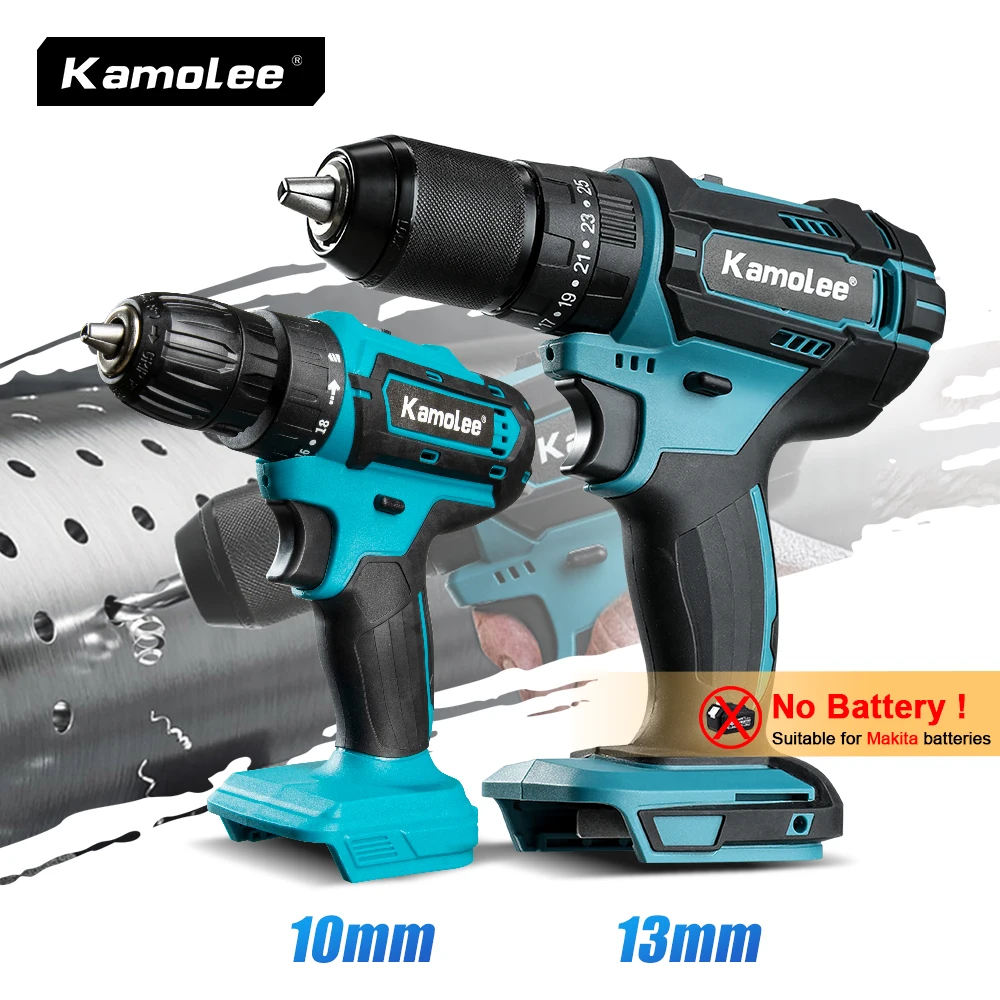 Kamolee 13mm Brushed Cordless Electric Impact Drill Electric Screwdriver Home DIY Power Tools For Makita 18V Battery