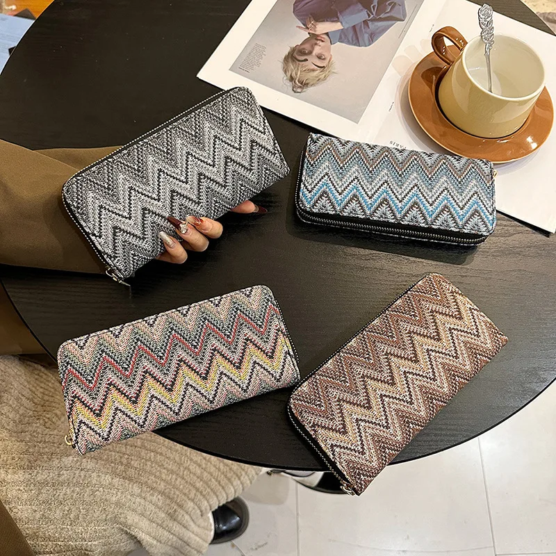 Модный женский кошелек с разноцветным полосатым узором и длинным дизайном, однотонные кошельки для женщин