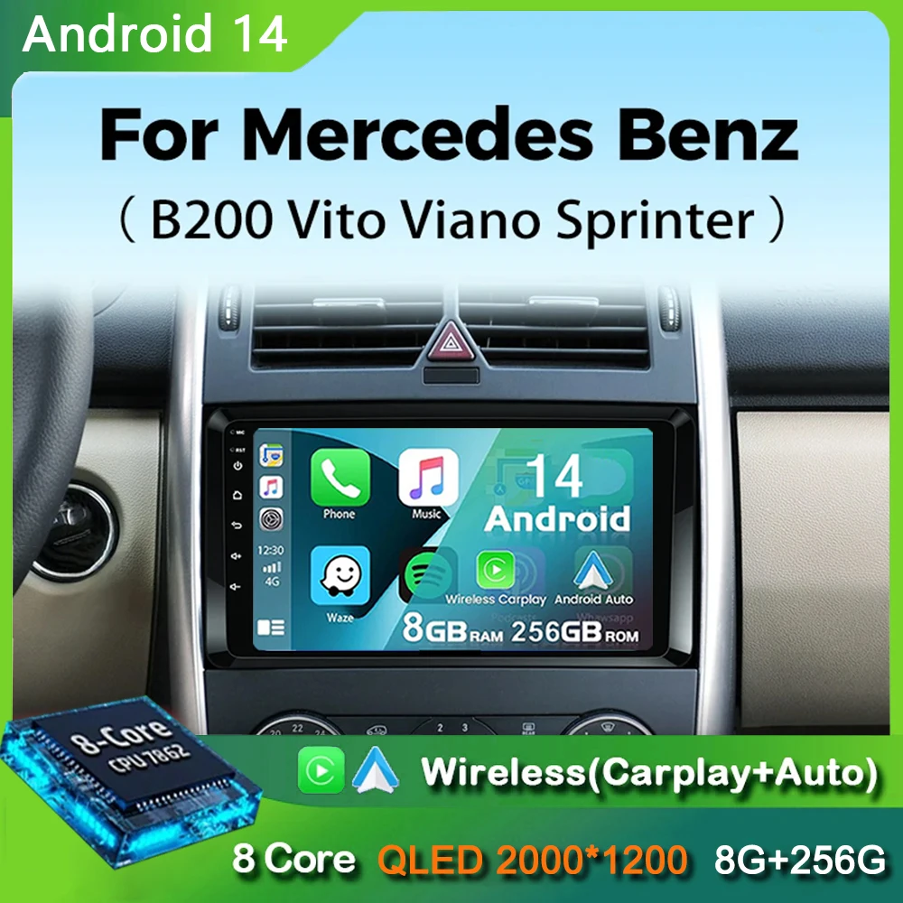 Android 14 Carplay Car Radio For Mercedes Benz B200 W169 W245 Viano Vito W639 Sprinter W906 Navigation GPS Multimedia Player BT