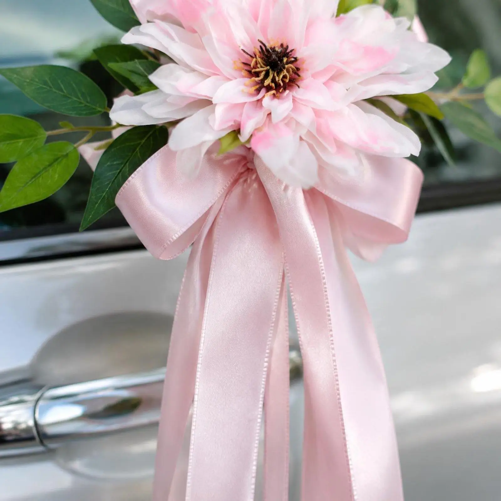 Vehicle Simulation Floral Silk Ribbon Artificial Flowers Garlands Ornament Flower Wreath for Car White Wedding Decorations for