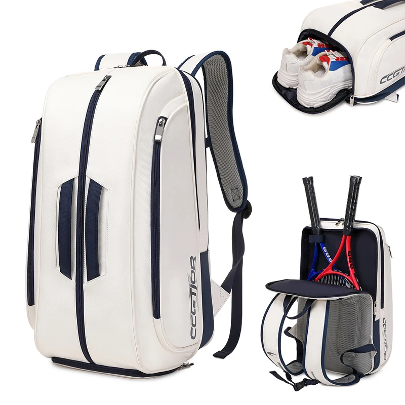 Waterproof PU Tennis Pickleball Padel Racquet Backpack Spacious Shoe Compartment Squash Badminton Tenis Racket Bag Sport Handbag
