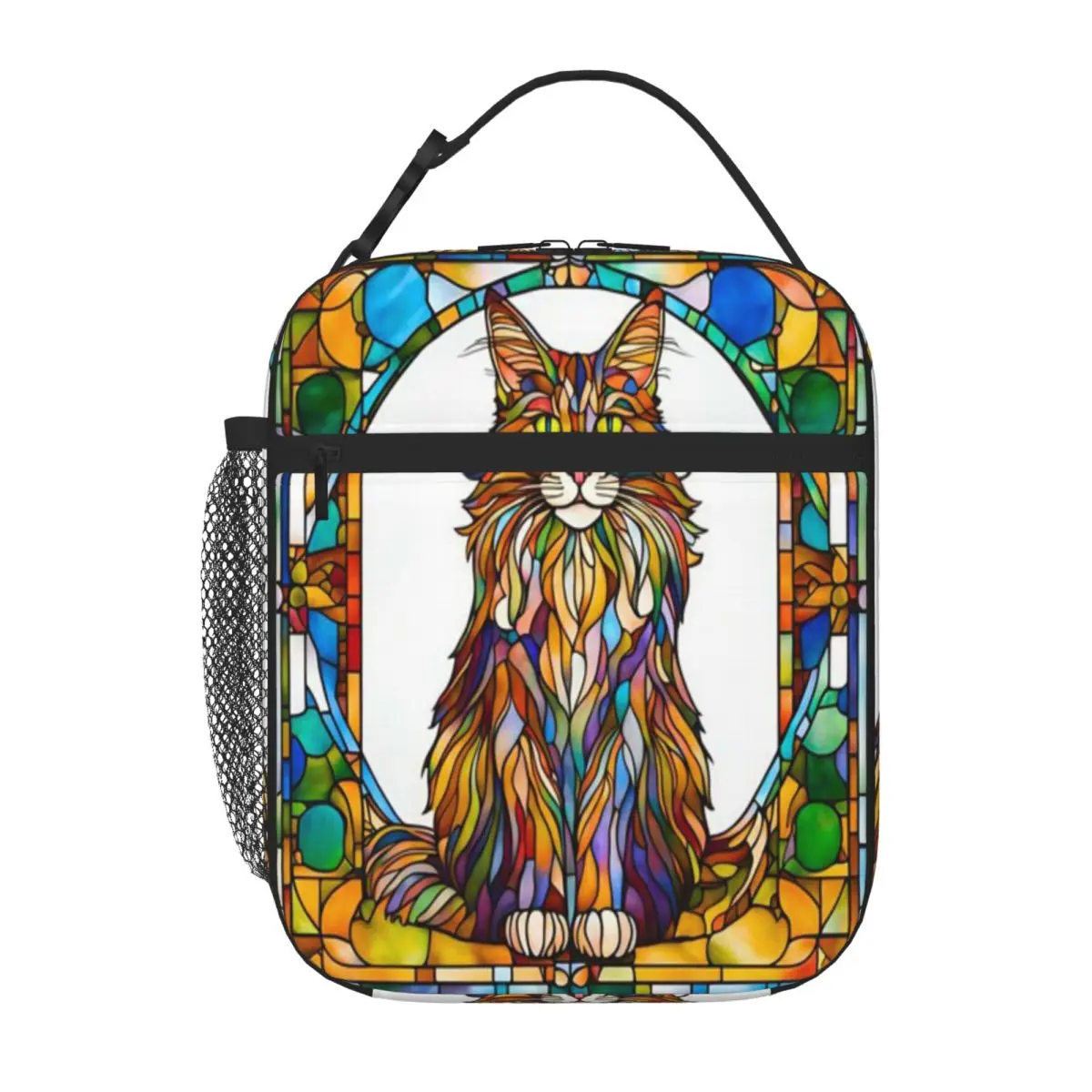 Bestselling Maine Coon Cat Stained Glass Art Perfect For Cat Lovers Zipper Closure Sports Lunch Bag Office Break Carry Lunch Bag