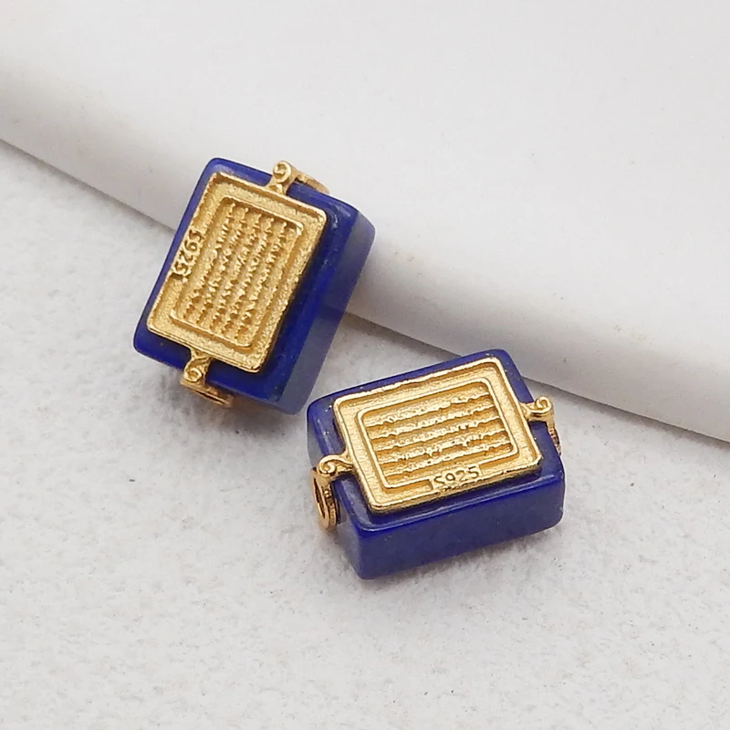 1Pair Silver Gold Plated Natural High Quality Lapis Lazuli Gemstone Earring Beads, Jewelry DIY Making, Unique Gemstone Pair