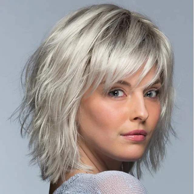 European and American wig women's new style with gradient white gold short curly hair, fashionable bob head curly hair wigs