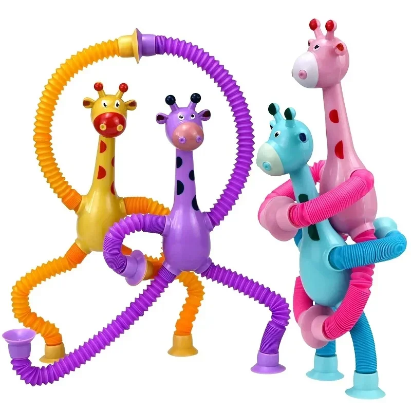 Neue Stretch rohr Giraffe Puzzle Stress abbau Spielzeug Cartoon Saugnapf Teleskop Vielfalt Form sensorischen Balg Anti-Stress-Kinder