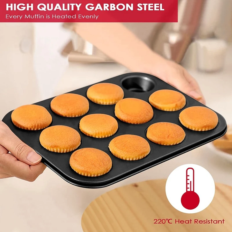 Muffin Tray Carbon Steel Muffin Tray Pack Of 2 For 12 Muffins, Non-Stick Coated Muffin Tray