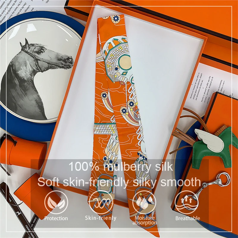 

2025 Korean Fashion New Twill Decorative Ribbon Small Silk Scarf for Women Binding Bag Handle Ribbon Hair Band Scarf Headband