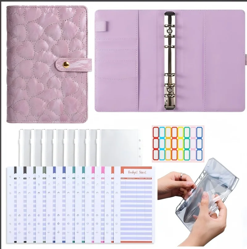 

A6 Love cotton Budget Binder with two-in-one Zipper and Side open Cash Envelopes for Money Organizer & Budget, for Home Office