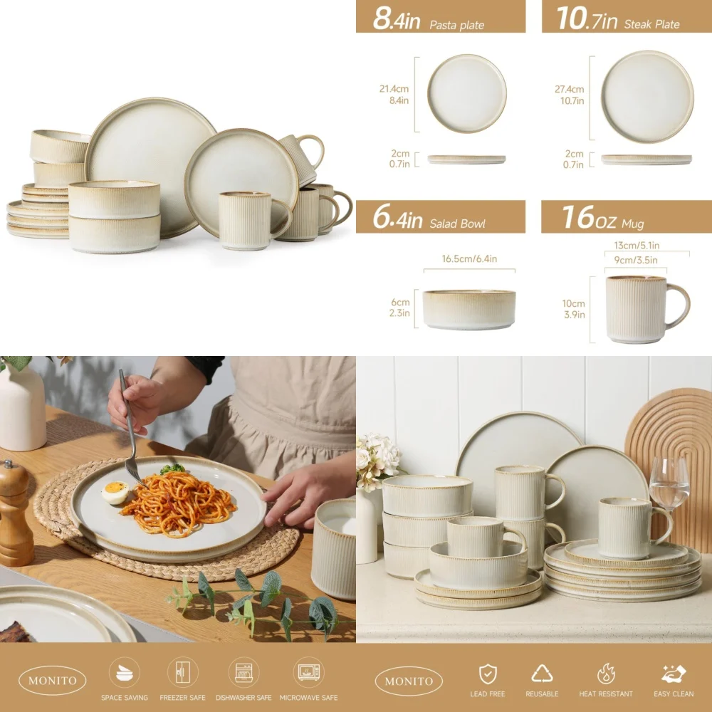 

Ceramic Tableware Set16 Piece Ceramic Dinner Set Stoneware Plates Bowls Modern Tableware for Family Dining Perfect for Everyday