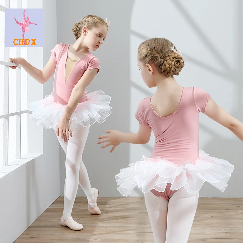 Mùa Hè Vũ Đạo Cho Bé Gái Dễ Thương Nữ Tay Ngắn Ba Lê Dancewear Tập Đi Cho Bé Múa Ba Lê Leotard Tutu Đầm Trẻ Em Dance Váy Với Voan