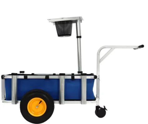 Beach Fishing Cart, Wagon Trolley Outdoor Heavy Duty Aluminum Rolling Wheel Wagon Beach Cart with Cargo Basket view 2